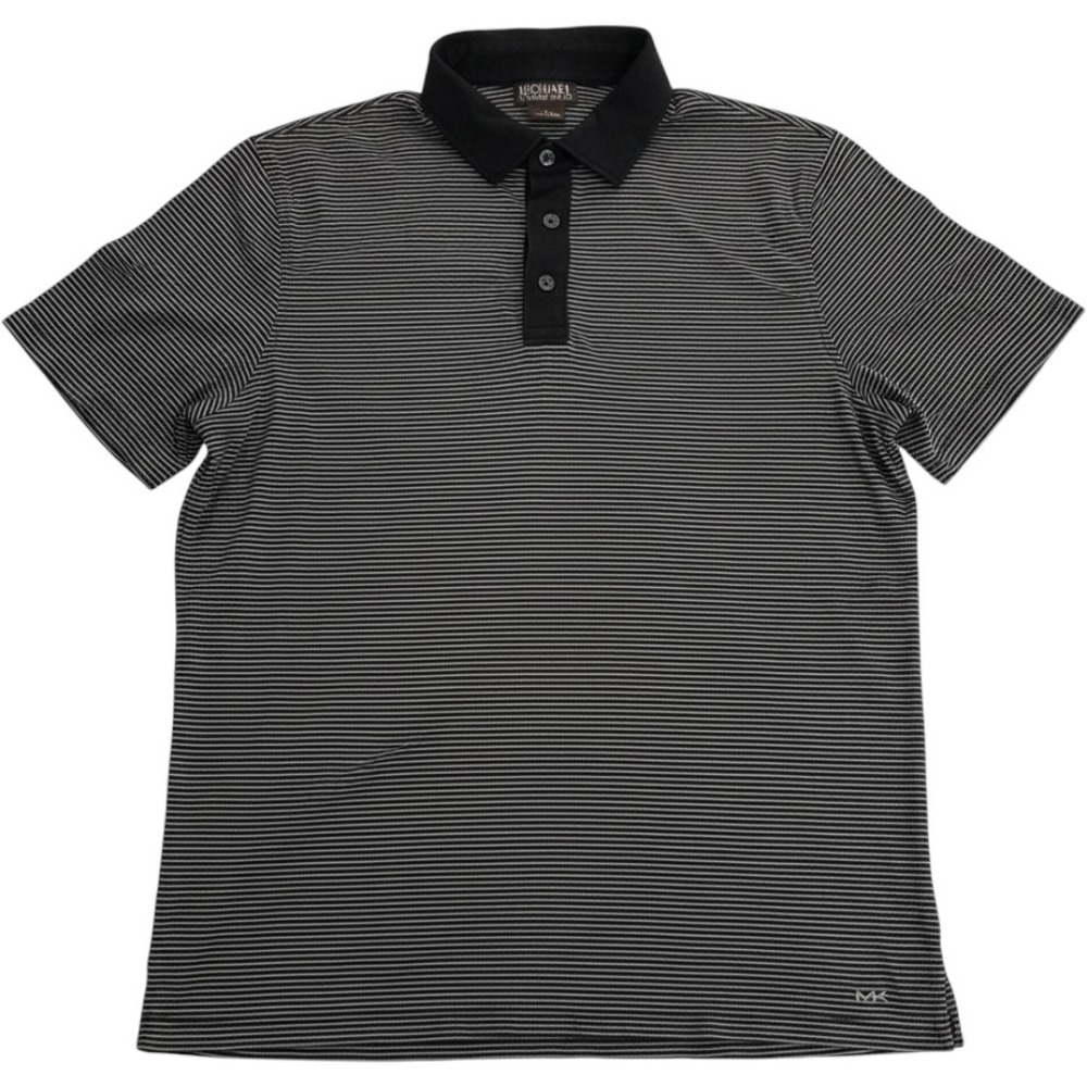 Michael Michael Kors Polo Shirt Mens Large Black Striped Cotton Logo